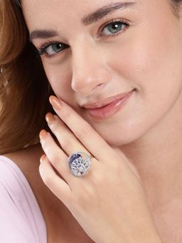 Gahan - Ad Silver Plated Blue Finger Ring for Women (Adjustable)