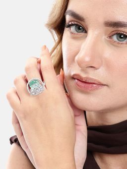 Gahan - Ad Silver Plated Mint Green Finger Ring for Women (Adjustable)