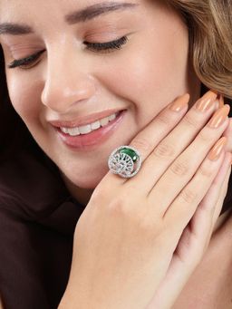Gahan - Ad Silver Plated Green Finger Ring for Women (Adjustable)