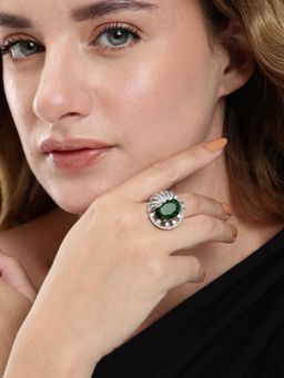 Gahan - Ad Silver Plated Green Finger Ring for Women (Adjustable)