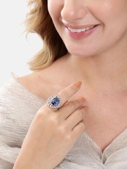 Gahan - Ad Silver Plated Blue Finger Ring for Women (Adjustable)