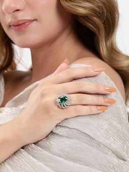 Gahan - Ad Silver Plated Green Finger Ring for Women (Adjustable)