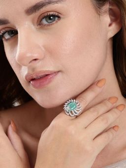 Gahan - Ad White Plated Mint Green Finger Ring for Women (Adjustable)