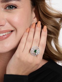 Gahan - Ad Silver Plated Green Finger Ring for Women (Adjustable)