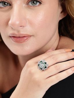 Gahan - Ad Silver Plated Green Finger Ring for Women (Adjustable)
