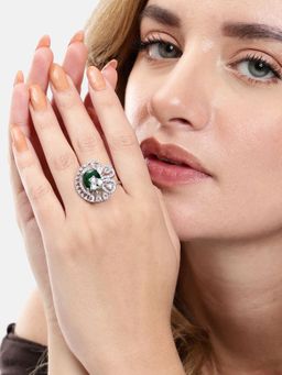 Gahan - Ad Silver Plated Green Finger Ring for Women (Adjustable)