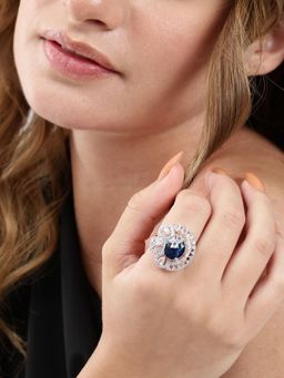 Gahan - Ad Silver Plated Blue Finger Ring for Women (Adjustable)