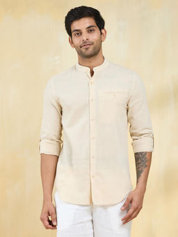 Fabindia - Cream Cotton Hand Woven Slim Fit Shirt