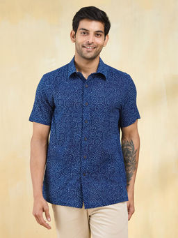 Fabindia - Indigo Blue Cotton Dabu Printed Regular Shirt