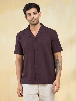Fabindia - Burgundy Cotton Dobby Regular Shirt
