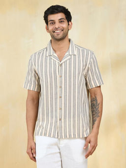 Fabindia - Beige Cotton Striped Regular Shirt