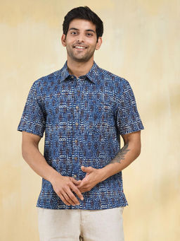 Fabindia - Indigo Blue Cotton Dabu Printed Regular Shirt