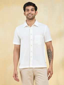 Fabindia - Off White Cotton Embroidered Regular Shirt