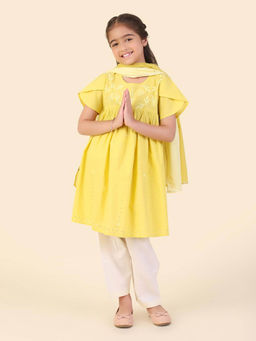 Fabindia - Yellow Cotton Chikankari Kurta Salwar with Dupatta (Set of 3)