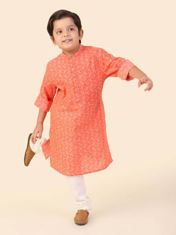 Fabindia - Boys Coral Mandarin Collar Long Sleeves A-Line Kurta