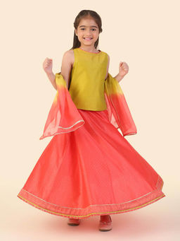 Fabindia - Girls Yellow Printed Lehenga Choli with Dupatta (Set of 3)