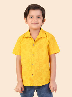 Fabindia - Boys Yellow Spread Collar Short Sleeves Shirt