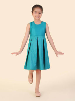 Fabindia - Girls Teal Printed Round Neck A-Line Dress