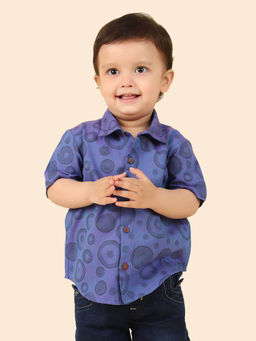 Fabindia - Boys Blue Spread Collar Short Sleeves Shirt