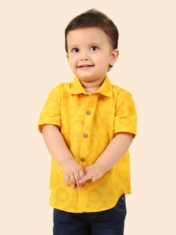Fabindia - Boys Yellow Spread Collar Short Sleeves Shirt