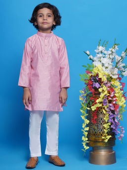 Little Bansi - Silk Boota Work Kurta with Pyjama - Pink (Set of 2)
