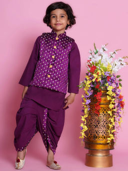Little Bansi - Purple Kurta Nehru Jacket with Dhoti (Set of 3)