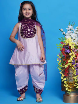 Little Bansi - Lavender Silk Kurta Dhoti with Dupatta (Set of 3)