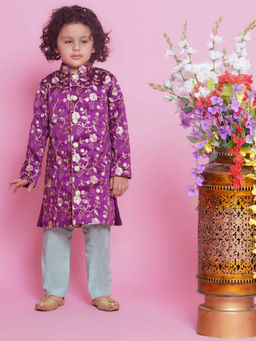 Little Bansi - Mulberry Silk Sherwani with Pyjama - Purple (Set of 2)