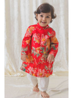 TIBER TABER - Baby Boys Blossom Bliss Kurta Pyjama - Red (Set of 2)