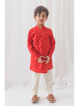 TIBER TABER - Boys Babu Moshai Bandhani Kurta Pyjama - Red (Set of 2)