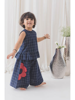 TIBER TABER - Girls Petal Plaid Blue Co-Ord (Set of 2)
