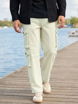Bewakoof - Men's Light Green Straight Fit Cargo Corduroy Pants