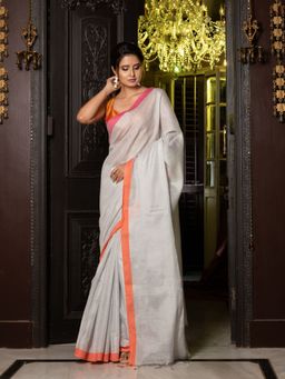 CHARUKRITI - White Tissue Handwoven Soft Saree with Unstitched Blouse