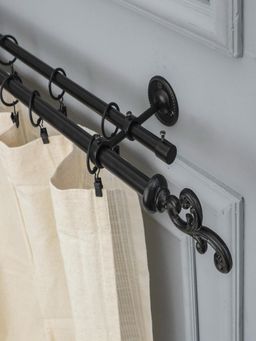 The Decor Mart - 84"-144" Regal Metal Finial Extendable Double Curtain Rod Black 19Mm (Hardware Included)