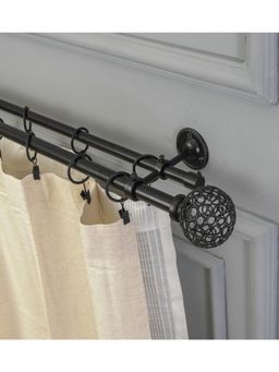The Decor Mart - 48"-88" Ventilia Metal Finial Extendable Double Curtain Rod Black 19Mm (Hardware Included)