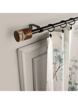 The Decor Mart - 48"-88" Rustic Drum Wooden Finial Extendable Single Curtain Rod Black 19Mm (Hardware Inc.)