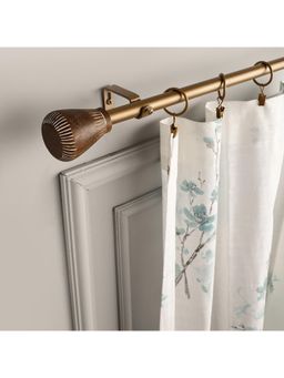 The Decor Mart - Extendable Single Curtain Rod Tapered Natural Wooden Finial Hardware