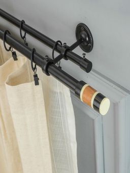 The Decor Mart - 84"-144" Bw Wood Finial Extendable Double Curtain Rod Black 19Mm (Hardware Included)