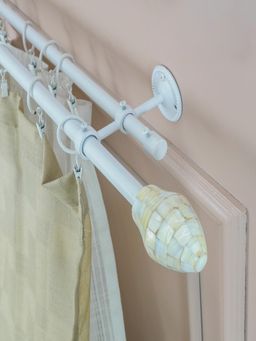 The Decor Mart - 48"-88" Tusky Mop Finial Extendable Double Curtain Rod White 19Mm (Hardware Included)