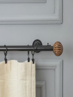 The Decor Mart - 84"-144" Pomp Wood Finial Extendable Double Curtain Rod Black 19Mm (Hardware Included)