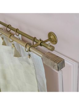 The Decor Mart - 84"-144" Scarred Wood Finial Extendable Double Curtain Rod Golden 19Mm (Hardware Included)