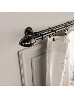 The Decor Mart - 48"-88" Wooden Leafy Bud Finial Extendable Double Curtain Rod Black 19Mm (Hardware Inc.)