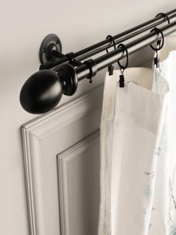 The Decor Mart - Extendable Double Curtain Rod with Black Metal Finial Hardware (48-88 Inch)