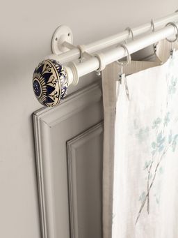 The Decor Mart - Extendable Double Curtain Rod Geometric Print Finials Hardware