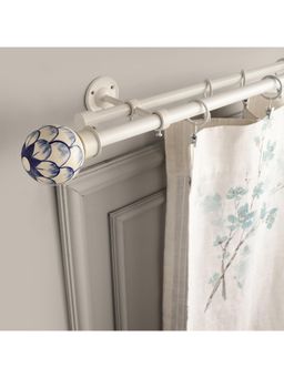 The Decor Mart - Extendable Double Curtain Rod Blue Pottery Finial Hardware (48-88 Inch)