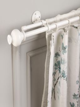 The Decor Mart - 48"-88" White Typho Finial Extendable Double Curtain Rod White 19Mm (Hardware Included)