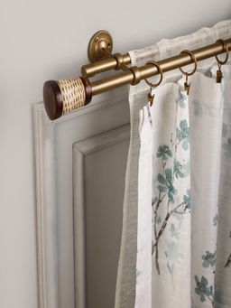 The Decor Mart - 48"-88" Wicker Wooden Wrap Finial Extendable Double Curtain Rod Gold 19Mm (Hardware Inc.)