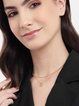 Carlton London - Women 18KT Gold Plated Dangling Heart Double Chain Necklace