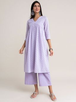 Pink Fort - Cotton Jacquard Kurta Lilac (Set of 2)