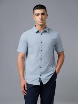 Technosport - Blue Men Solid Slim Fit Spread Collar Casual Shirt with TS LYTRA